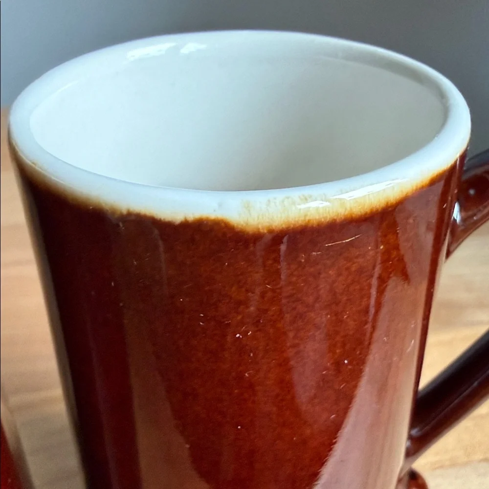 Vintage MCM Tall Espresso Mugs Dark Mocha Brown Glaze Coffee Cups Qty: Set of 2